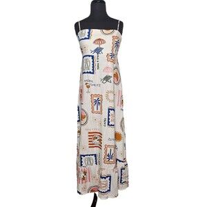 Anthropologie LABEL OF LOVE Maxi Dress Lrg Sleeveless Italian Theme Linen Blend